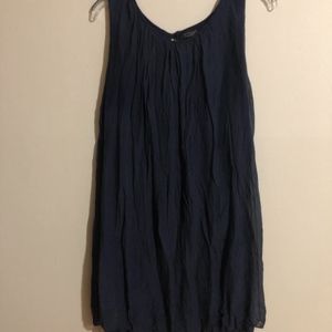Navy Blue silk sleeveless shift dress-silk overlay/lace